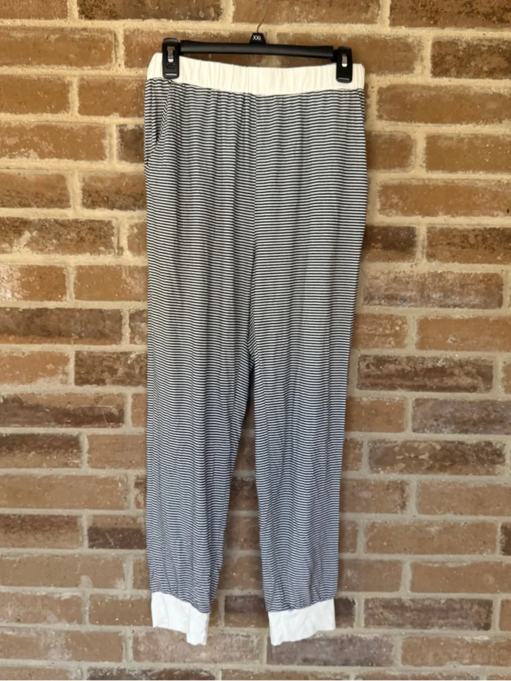 Striped V-Neck Long Sleeve Pajama Set in Black & White